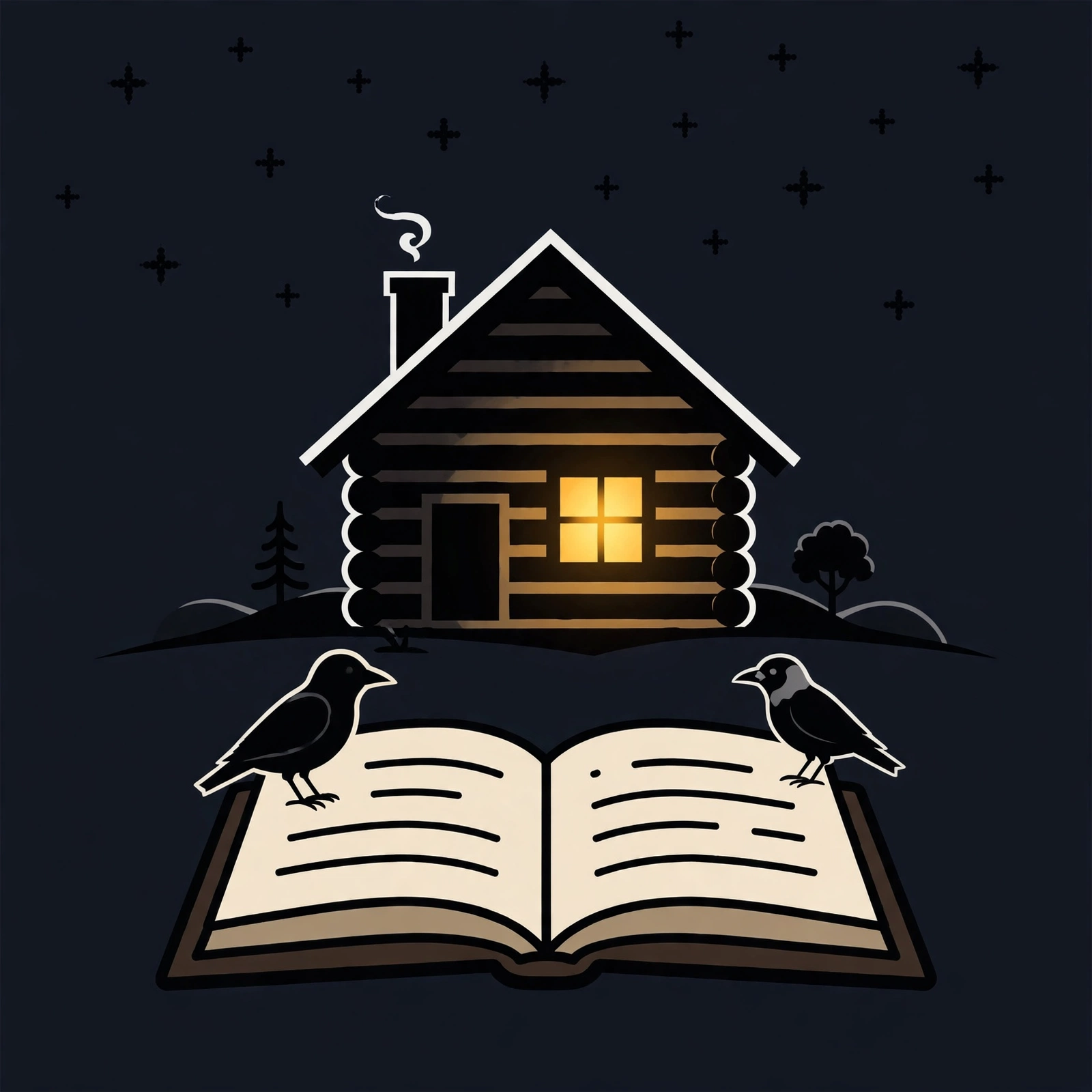 Episode one cover art: a Tennessee homestead and an open log book under a night sky, with a rook and a jackdaw nearby.